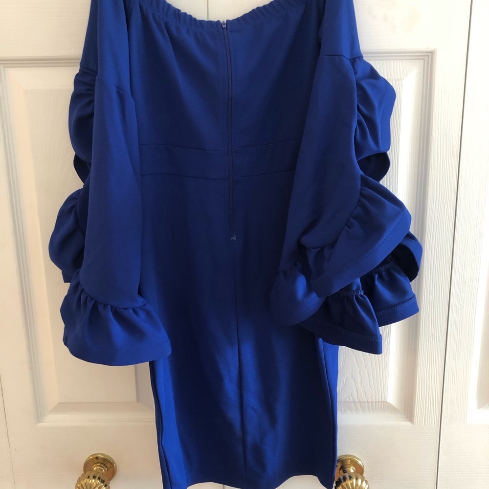 Blue off shoulder dress